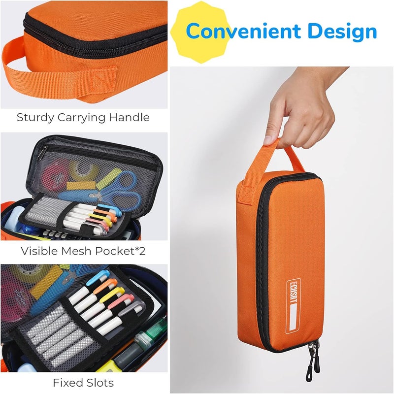 ECHSRT Pencil Case for Men Women, Large Pen Bag for Adults, Portable Pencil Pouch Aesthetic with Handle, Zipper Cases for Office Organizer Orange - Image 5